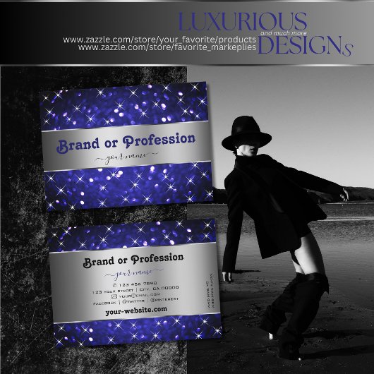 Silver Royal Blue Glitzer Parco Tassino Visitenkarte