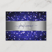 Silver Royal Blue Glitzer Sparkle Stars Visitenkarte (Vorderseite)