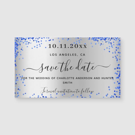 Silver Royal Blue Hochzeit speichern Sie den Datum Magnetkarte (Vorderseite)