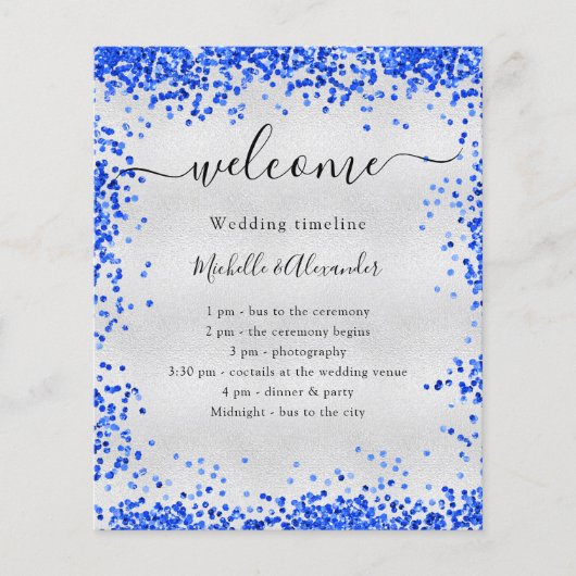 Silver Royal Blue Hochzeitskalender Flyer (Vorne)