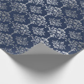 Silver Royal Blue Navy Gray Floral Damask Vip Geschenkpapier (Ecke)