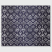 Silver Royal Blue Navy Gray Floral Damask Vip Geschenkpapier (Flach)