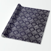 Silver Royal Blue Navy Gray Floral Damask Vip Geschenkpapier (Ungerollt)