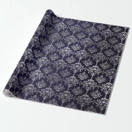 Silver Royal Blue Navy Gray Floral Damask Vip Geschenkpapier
