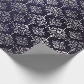 Silver Royal Blue Navy Gray Floral Damask Vip Geschenkpapier (Ecke)