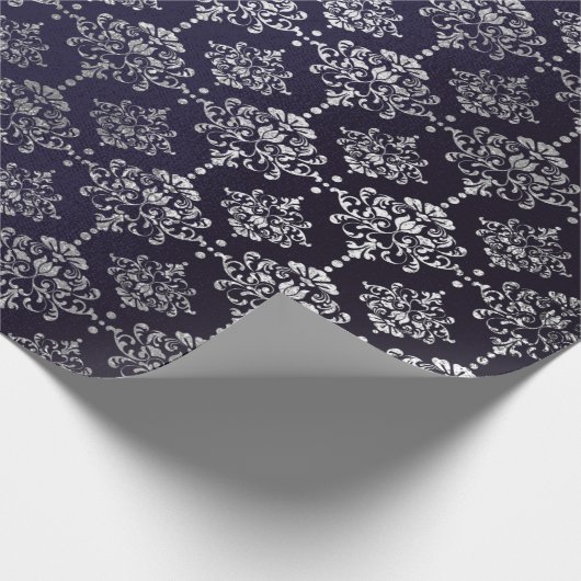 Silver Royal Blue Navy Gray Floral Damask Vip Geschenkpapier (Ecke)
