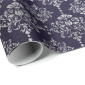 Silver Royal Blue Navy Gray Floral Damask Vip Geschenkpapier (Rolleneckpunkt)