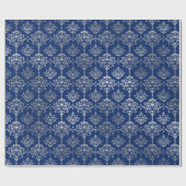 Silver Royal Blue Navy Gray Floral Damask Vip Geschenkpapier (Flach)