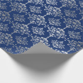 Silver Royal Blue Navy Gray Floral Damask Vip Geschenkpapier (Ecke)