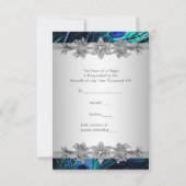 Silver Royal Blue Peacock Wedding RSVP Karte (Rückseite)