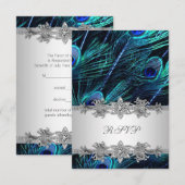 Silver Royal Blue Peacock Wedding RSVP Karte (Vorne/Hinten)