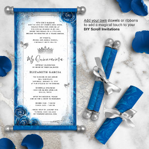 Silver Royal Blue Quince DIY Scroll Einladungen