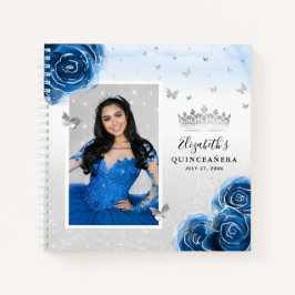 Silver Royal Blue Rose Foto Quinceanera Guest Notizblock