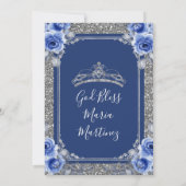 Silver Royal Blue Rose Quinceanera Einladung (Rückseite)