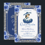Silver Royal Blue Rose Quinceanera  Einladung<br><div class="desc">Silver Royal Blue Quinceanera EinladungMis Quince Anos,  15.</div>