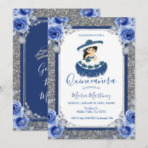 Silver Royal Blue Rose Quinceanera