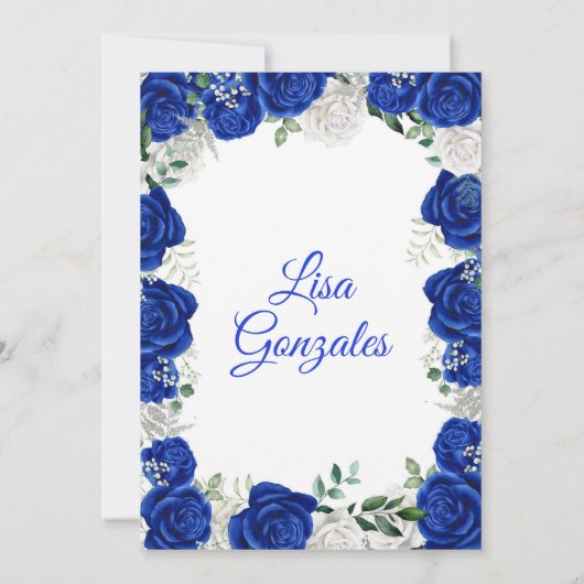 Silver Royal Blue Rose Western Charra Quinceañera Einladung (Rückseite)