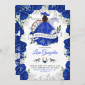 Silver Royal Blue Rose Western Charra Quinceañera Einladung (Vorne/Hinten)
