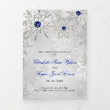 Silver Royal Blue Snowflake Winter Wedding