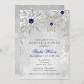 Silver Royal Blue Snowflakes Winter Brautparty Einladung (Vorne/Hinten)