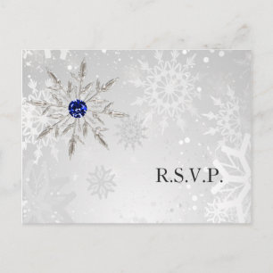Silver Royal Blue Snowflakes Winter Wedding uAwg Einladungspostkarte