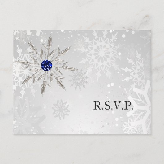 Silver Royal Blue Snowflakes Winter Wedding uAwg Einladungspostkarte (Vorderseite)