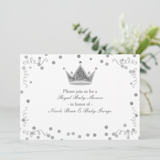 Silver Royal Crown & Confetti Party Einladungen (Stehend Vorderseite)
