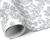 Silver Royal Floral Damask White Gray Vip Geschenkpapier (Rolleneckpunkt)