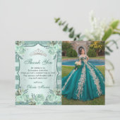 Silver Royal Green Quinceanera Danke-Karte Einladung (Stehend Vorderseite)