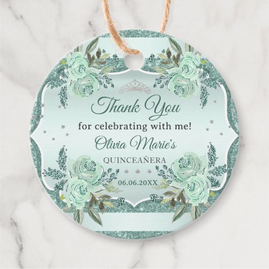 Silver Royal Green Quinceanera Geburtstag Geschenkanhänger (Vorderseite)