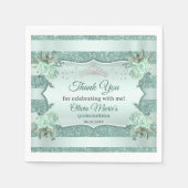 Silver Royal Green Quinceanera Geburtstag Serviette (Vorderseite)