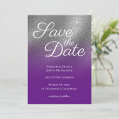 Silver Royal Lila Glitzer Ombre Save the Date Einladung (Stehend Vorderseite)
