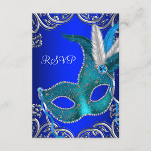 Silver Royal und Aquamarin Blue Masquerade Party U RSVP Karte