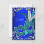 Silver Royal und Aquamarin Blue Masquerade Party U RSVP Karte (Vorderseite)