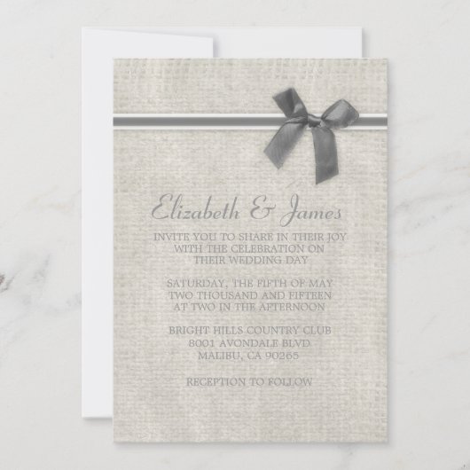 Silver Rustic Burlap Wedding Einladungen (Vorderseite)