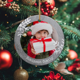 Silver Rustic Circle Foto Schneeflocken Keramik Ornament