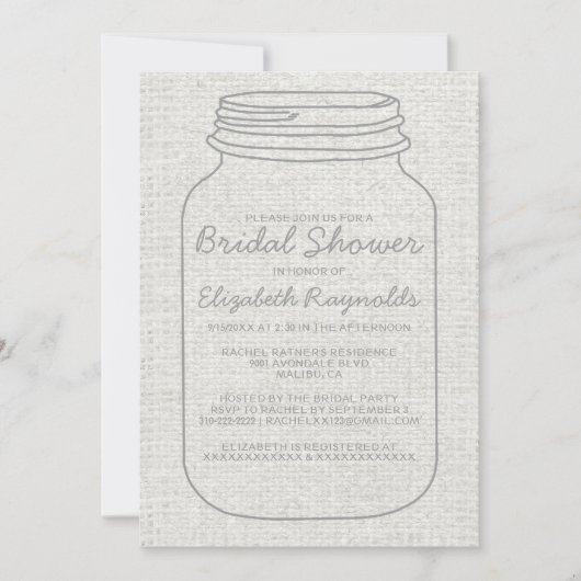 Silver Rustic Mason Jar Bridal Dusche Einladungen (Vorderseite)