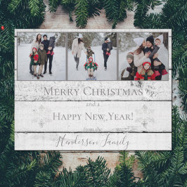 Silver Rustic Snowflakes Flat Holiday Foto Card Feiertagskarte