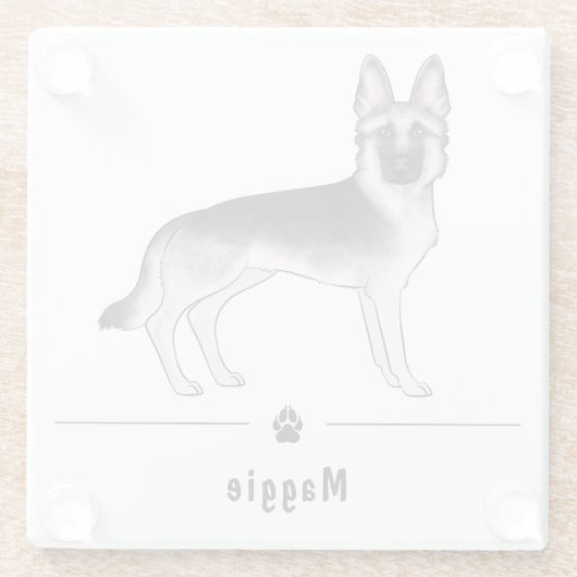 Silver Sable German Shepherd and Paw Individuelle Glasuntersetzer (Rückseite)