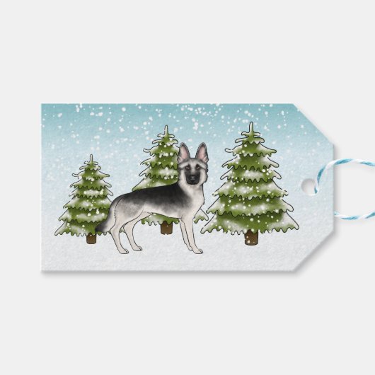Silver Sable German Shepherd Blue Winter Christmas Geschenkanhänger (Vorderseite (Horizontal))
