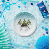 Silver Sable German Shepherd Blue Winter Forest Pappteller (Party)