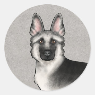 Silver Sable German Shepherd Cartoon Dog Head Runder Aufkleber