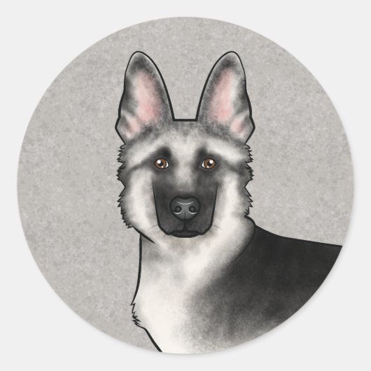 Silver Sable German Shepherd Cartoon Dog Head Runder Aufkleber (Vorderseite)