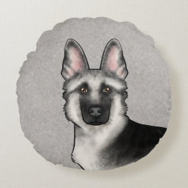 Silver Sable German Shepherd Cartoon Dog Head Rundes Kissen