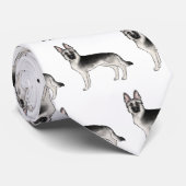 Silver Sable German Shepherd Cartoon Dog Muster Krawatte (Gerollt)