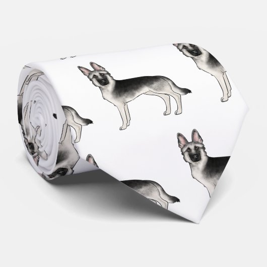 Silver Sable German Shepherd Cartoon Dog Muster Krawatte (Gerollt)