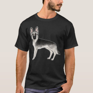 Silver Sable German Shepherd Cartoon Dog Zeichnend T-Shirt