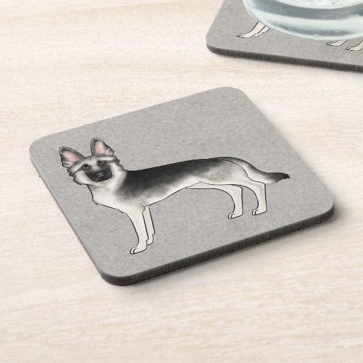 Silver Sable German Shepherd Cartoon GSD Dog Getränkeuntersetzer (Linke Seite)