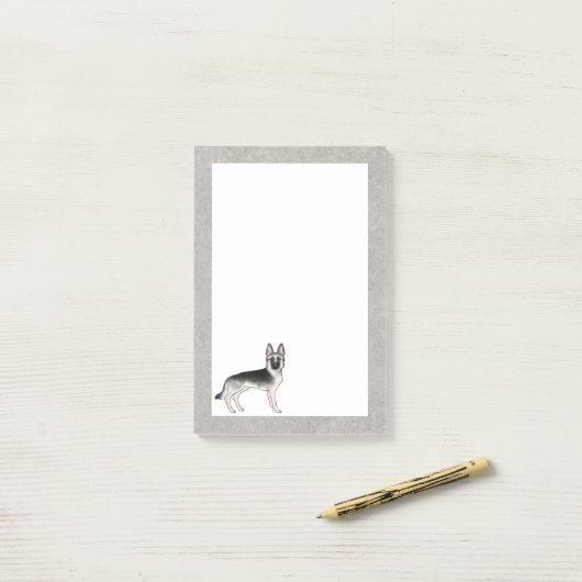 Silver Sable German Shepherd Cartoon GSD Dog Gray Post-it Klebezettel (Auf Schreibtisch)