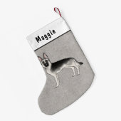 Silver Sable German Shepherd Cartoon Hund und Name Kleiner Weihnachtsstrumpf (Rückseite (Hängend))